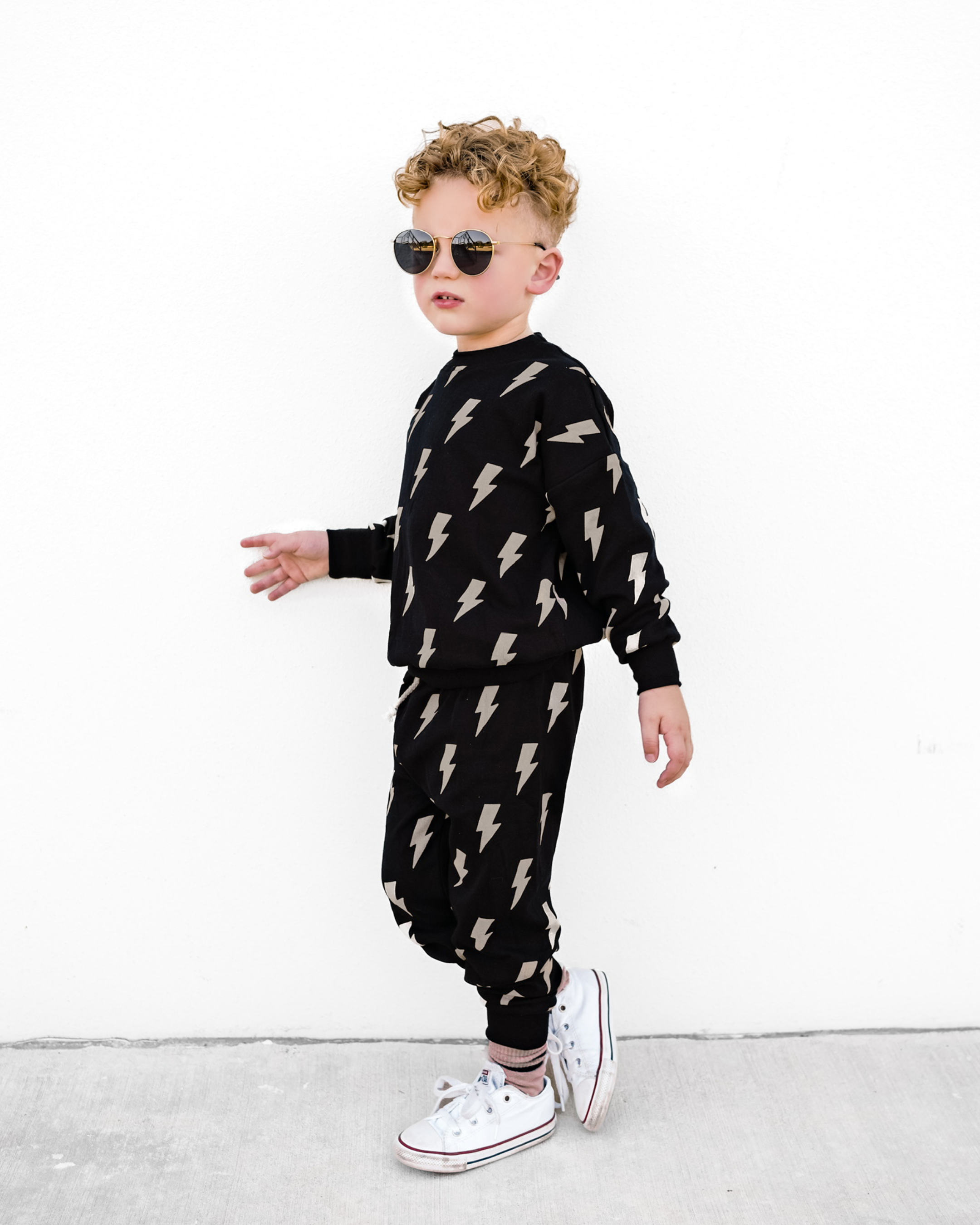 Lucky Panda Kids Jogger Set - Black Bolts