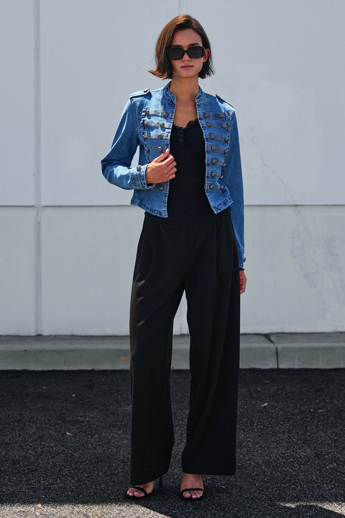 Women's Military Double-Button Denim Jean Jacket