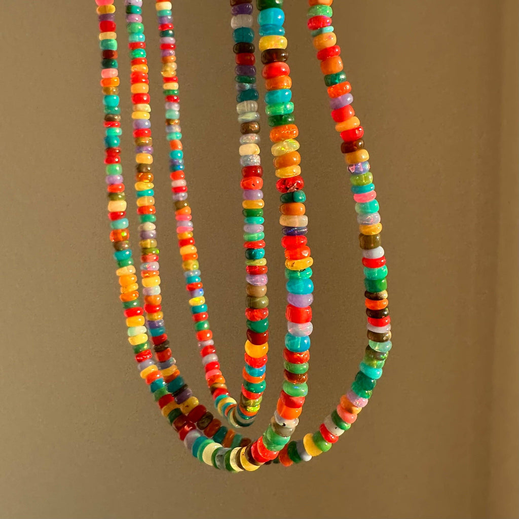 Anokhi Green Handmade Gemstone Necklace - Multicolored Slim Opal