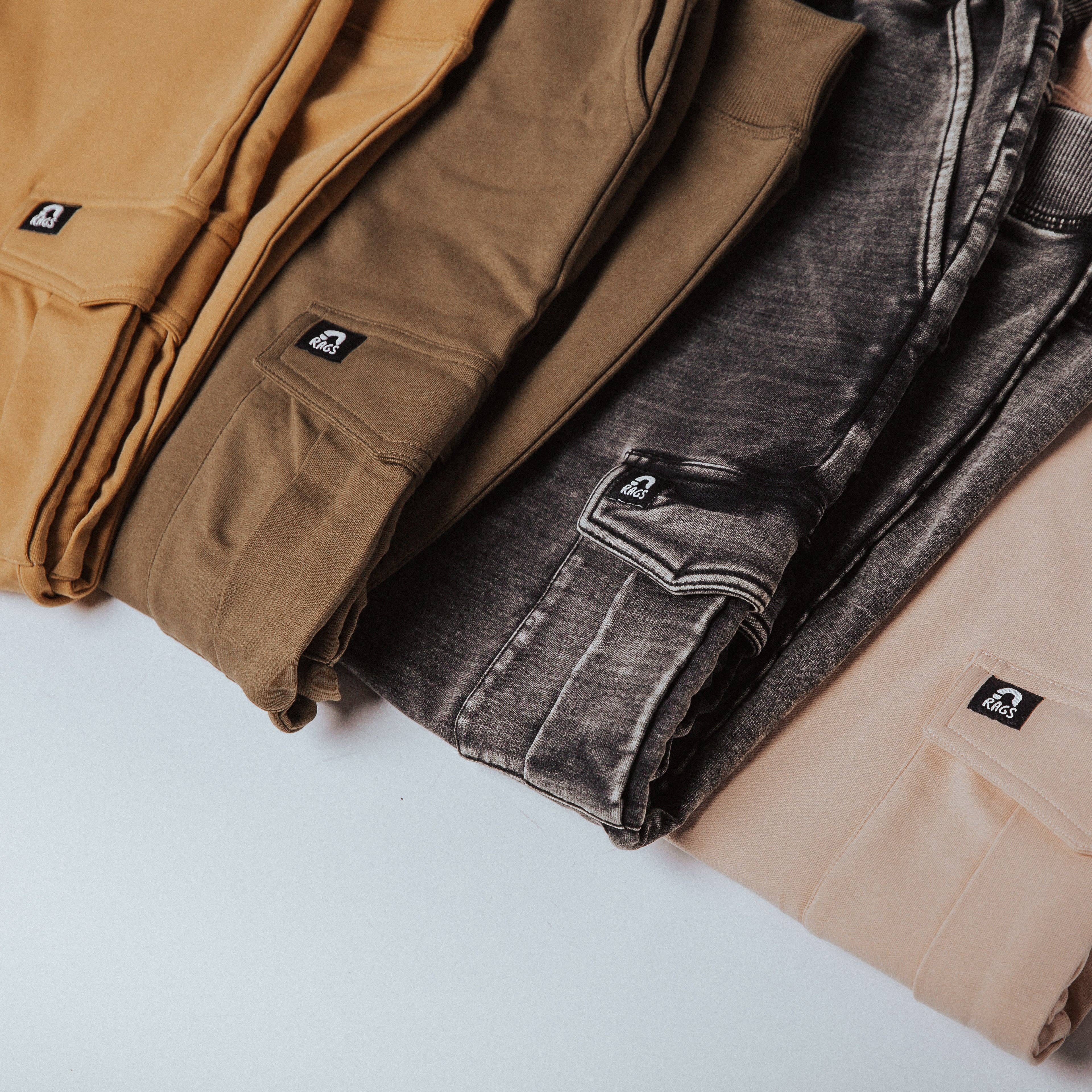 RAGS - Relaxed Fit Cargo Joggers - Washed Black Denim