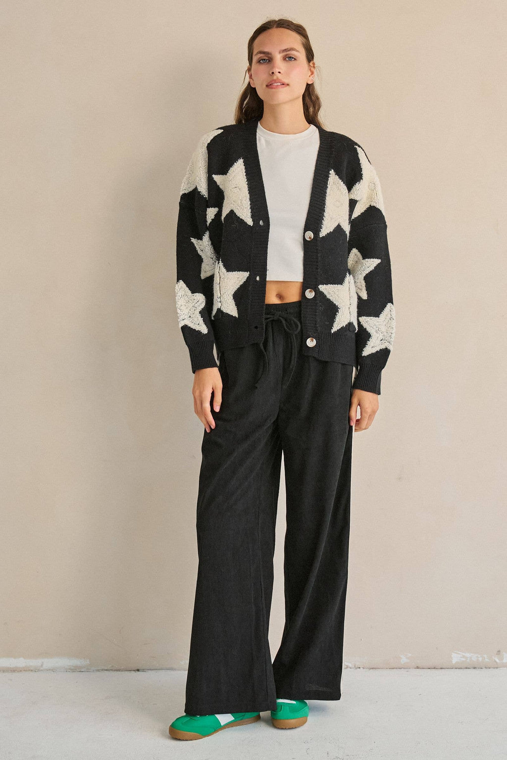 Women's Star Knit Cardigan - Black/White