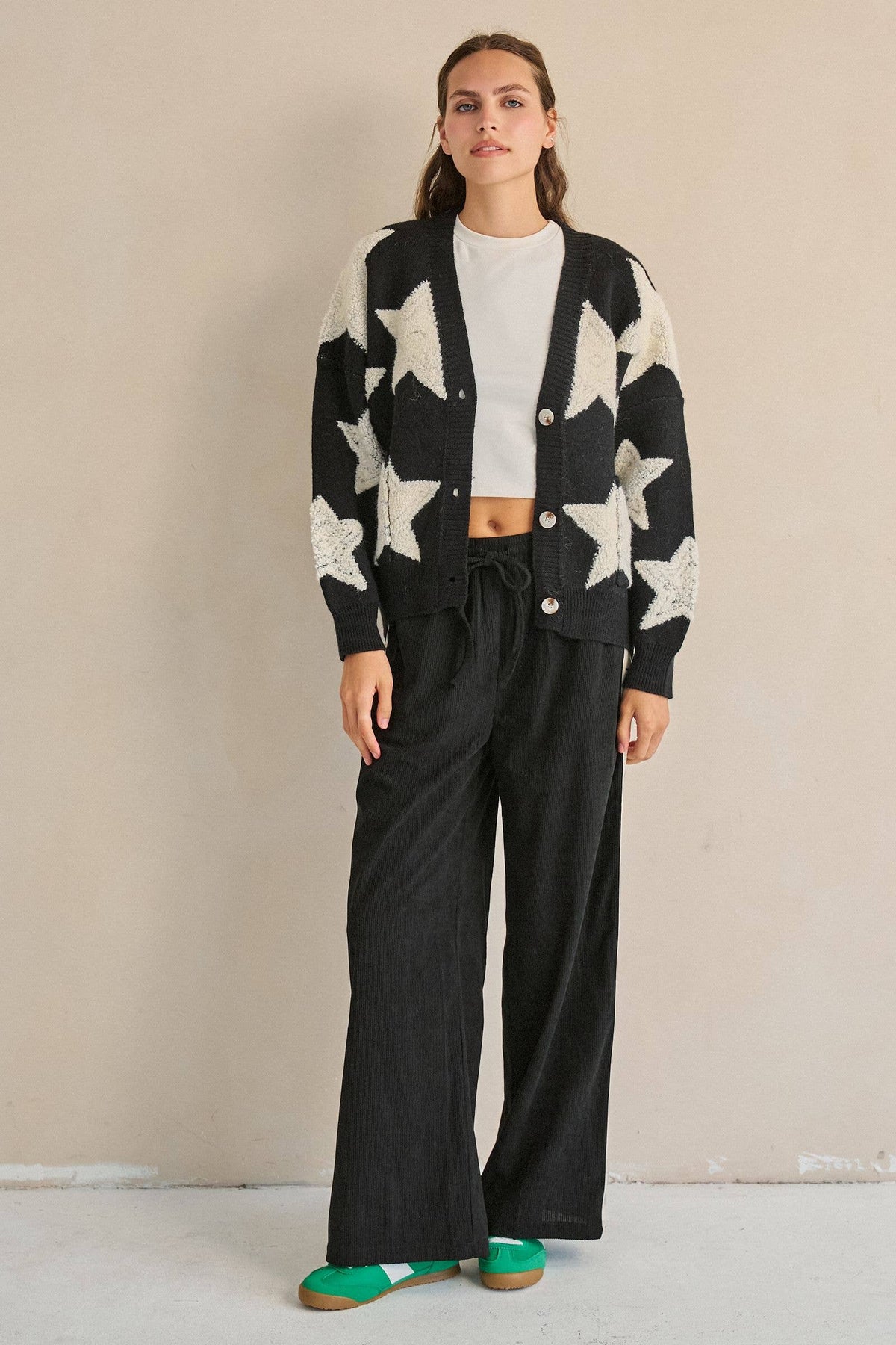 Women's Star Knit Cardigan - Black/White