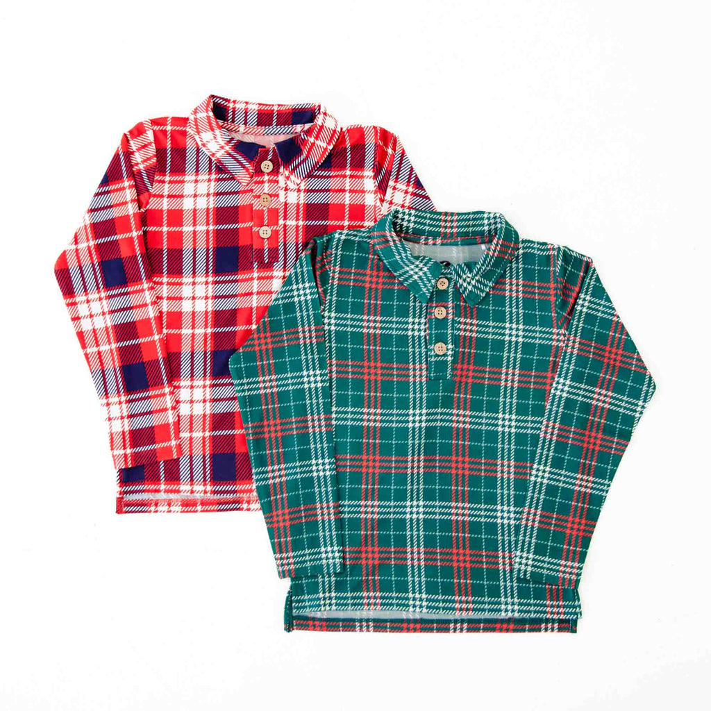 Dreamiere Long Sleeve Polo Shirt Set - Plaid Duo