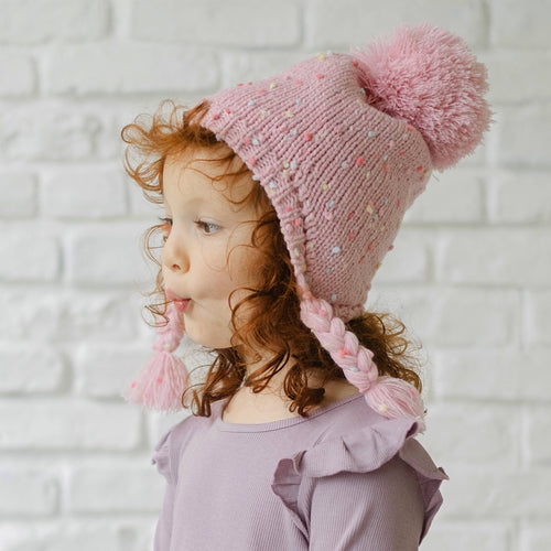 Sprinkled Earflap Hat with Braids- Purple