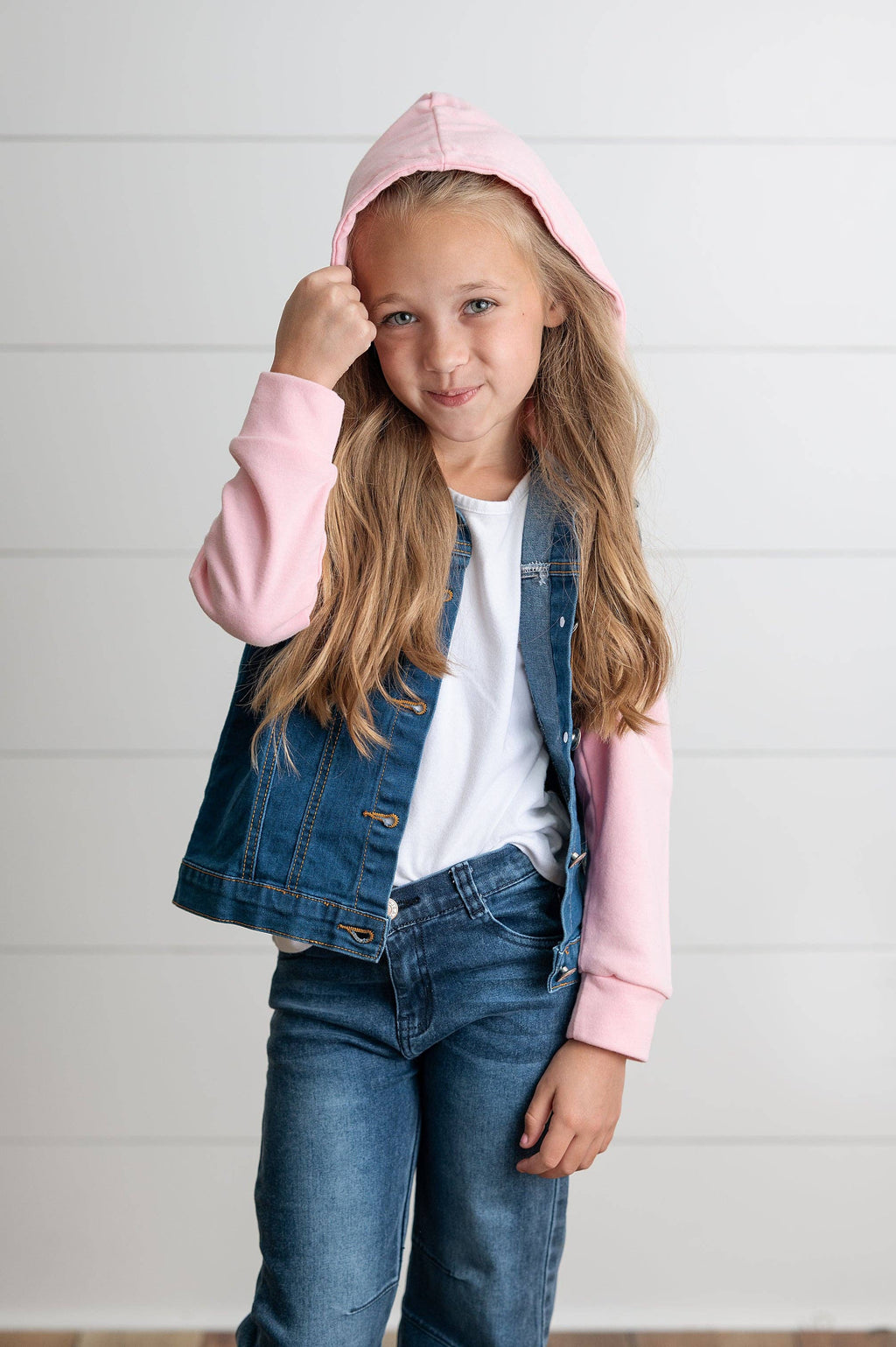 Oopsie Daisy - Hooded Denim Jacket - Pink