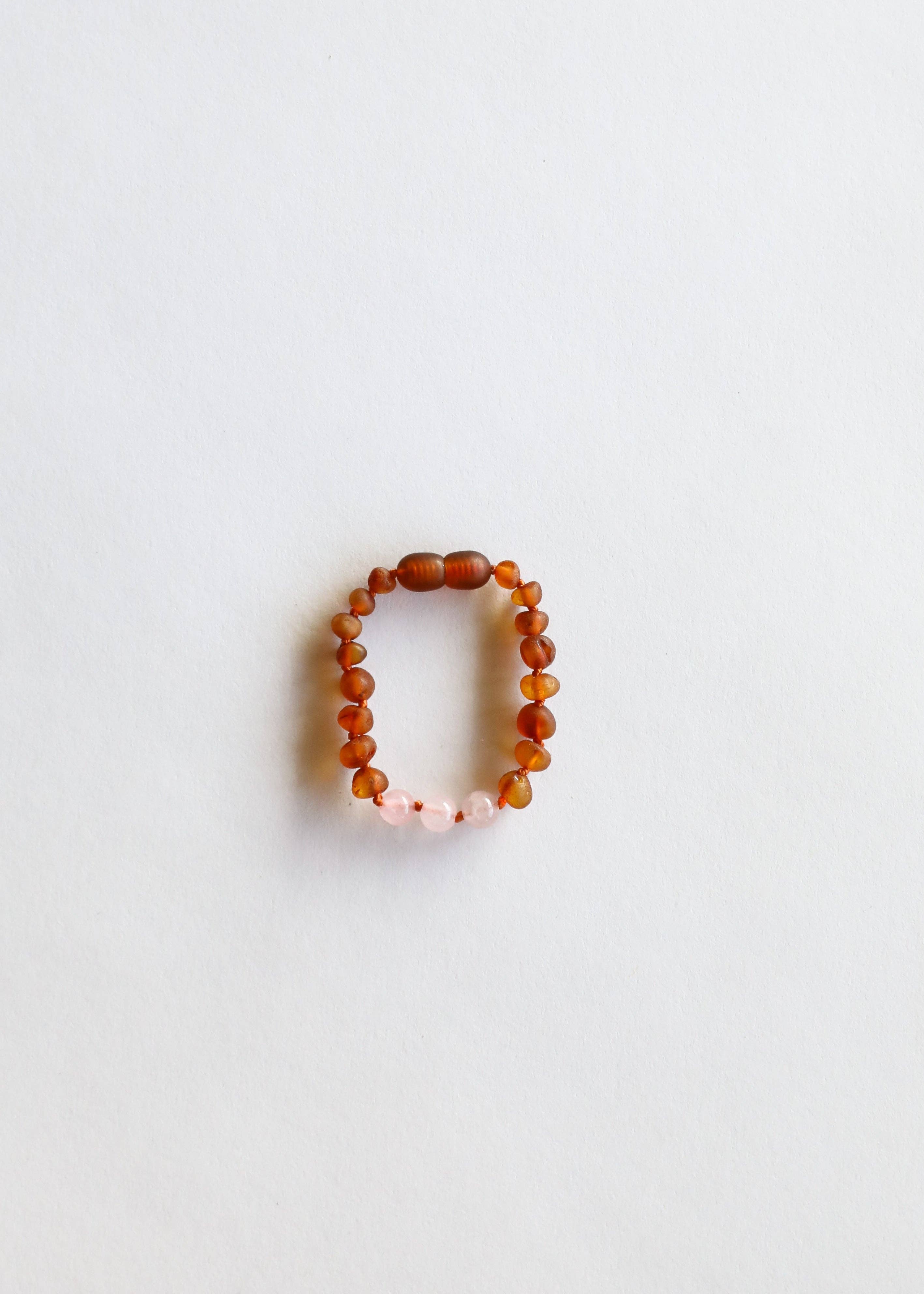 CanyonLeaf - Raw Cognac Baltic Amber + Rose Quartz || Anklet or Bracelet