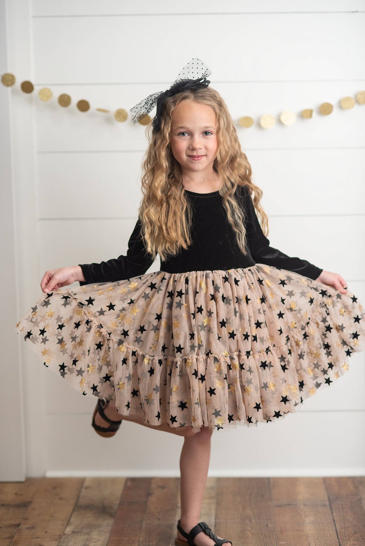 Oopsie Daisy - Velvet Sparkle Tulle Dress - Black & Gold Star