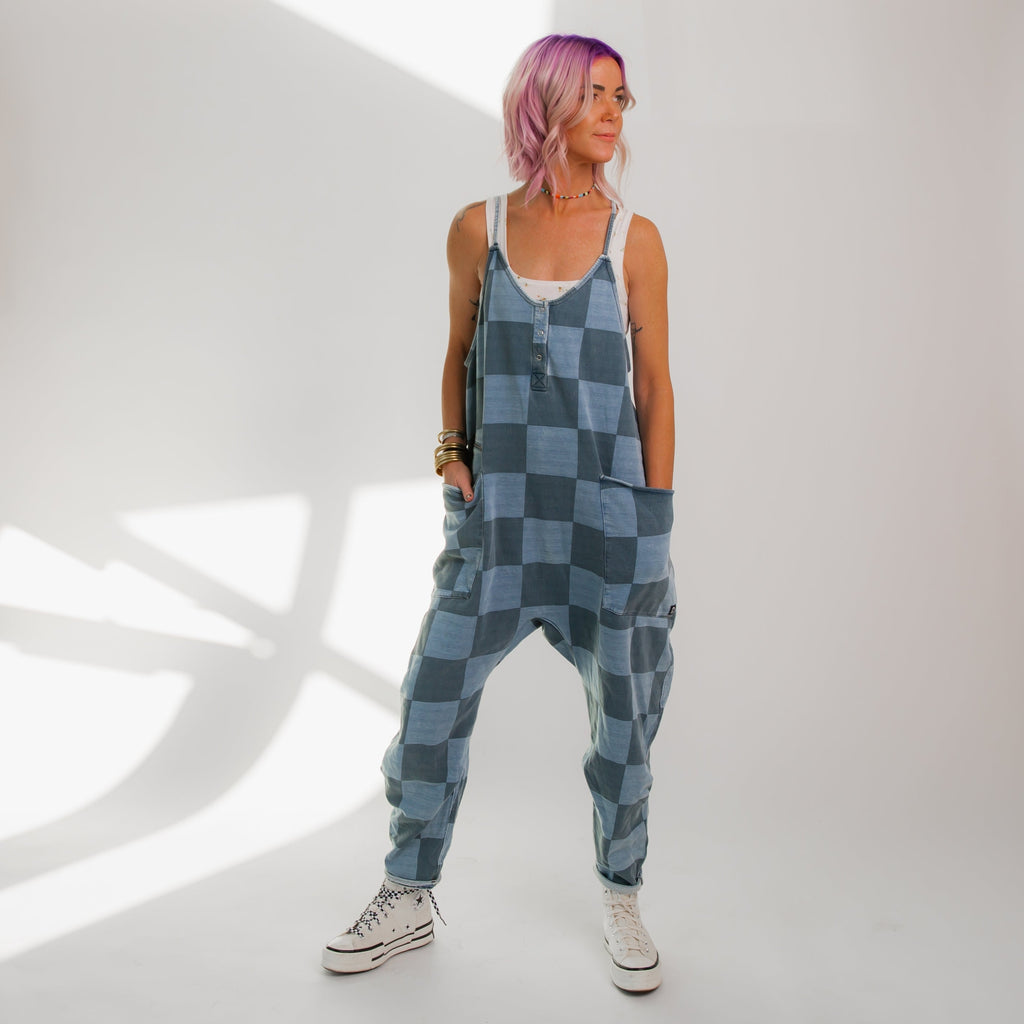 RAGS - Women's Tank Romper - Blue Denim Check