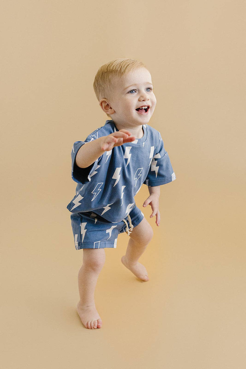 Lucky Panda Kids Shorts Set - Blue Bolts
