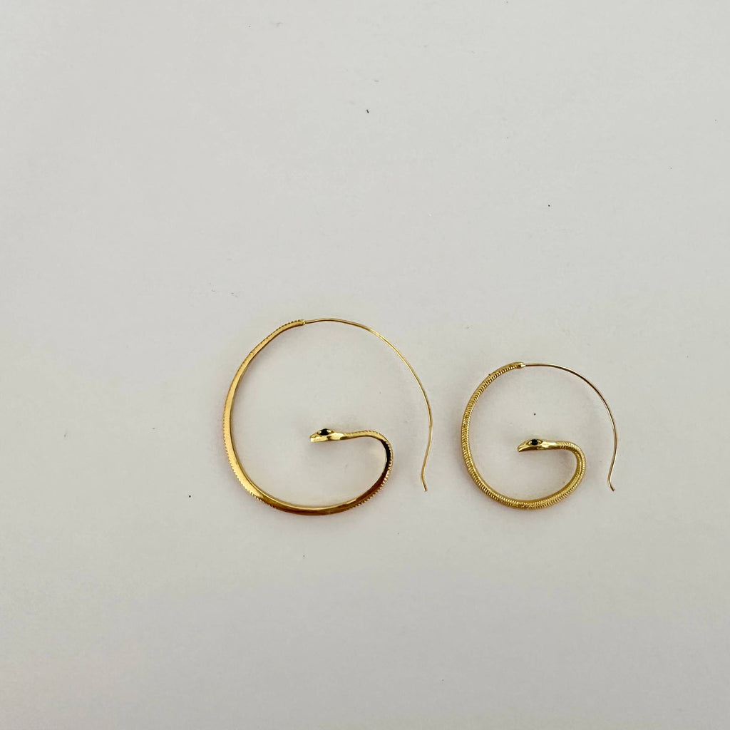 Anokhi Green Handmade Gemstone Earrings - Baby Snake Gold Plated Hoops