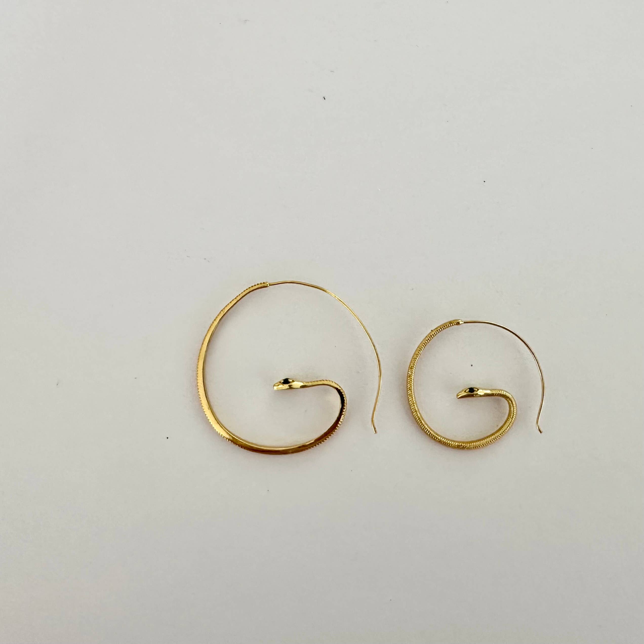 Anokhi Green Handmade Gemstone Earrings - Baby Snake Gold Plated Hoops