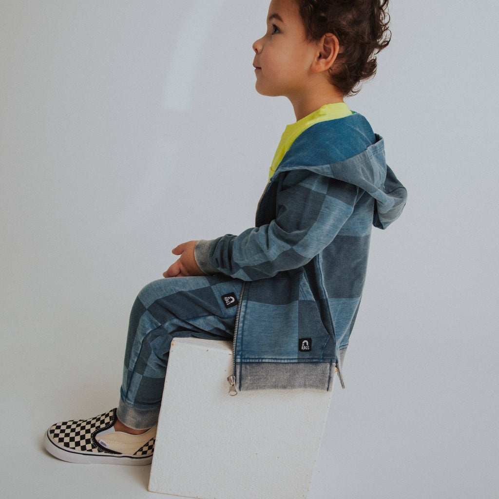 RAGS - Kids Zip-Up Hoodie - Blue Denim Check