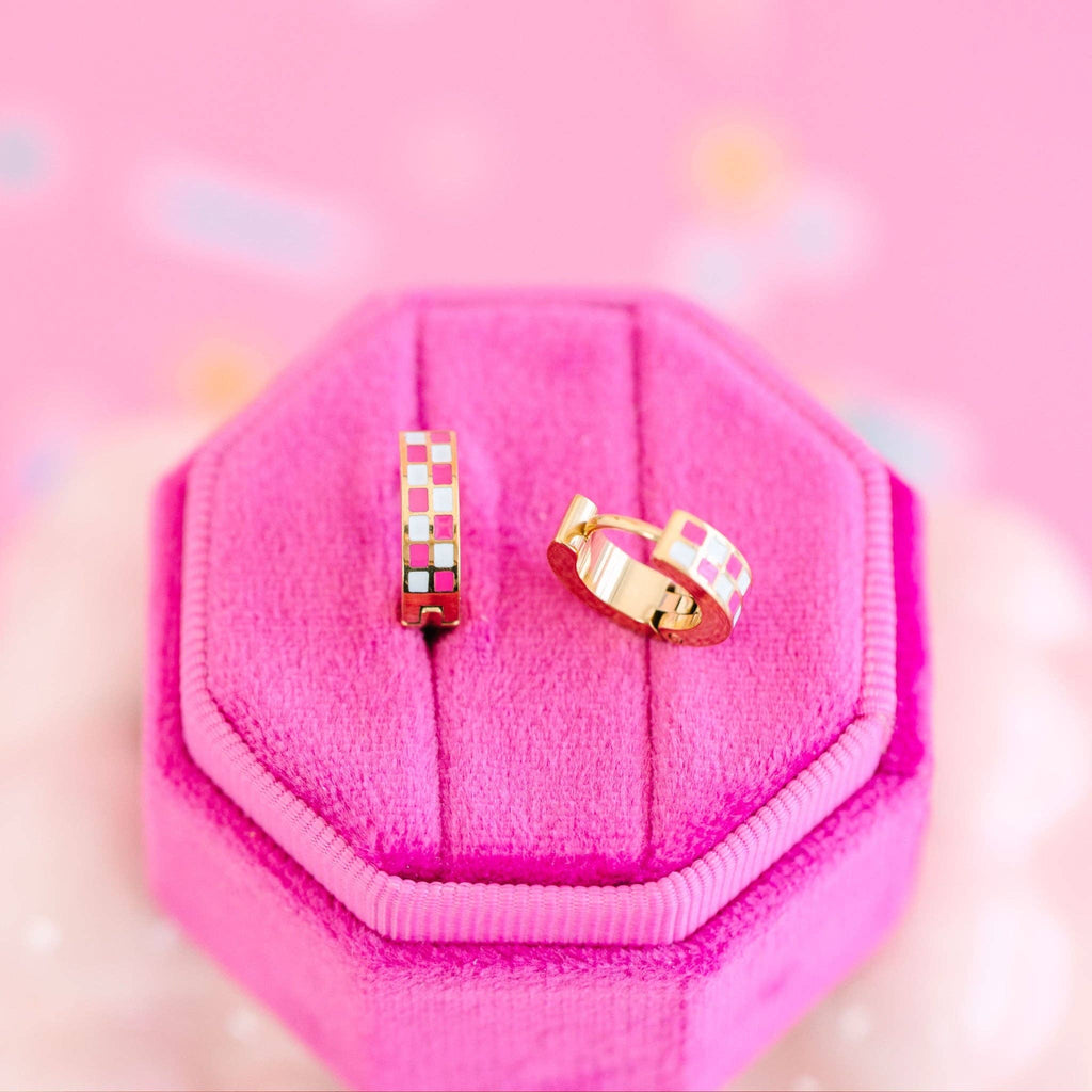 Pierced Co - Hot Pink Checkered Huggies