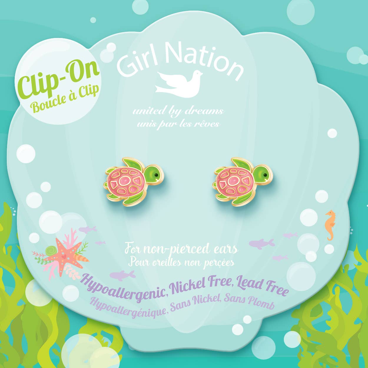 Girl Nation CLIP ON Earrings - Turtle-y Awesome