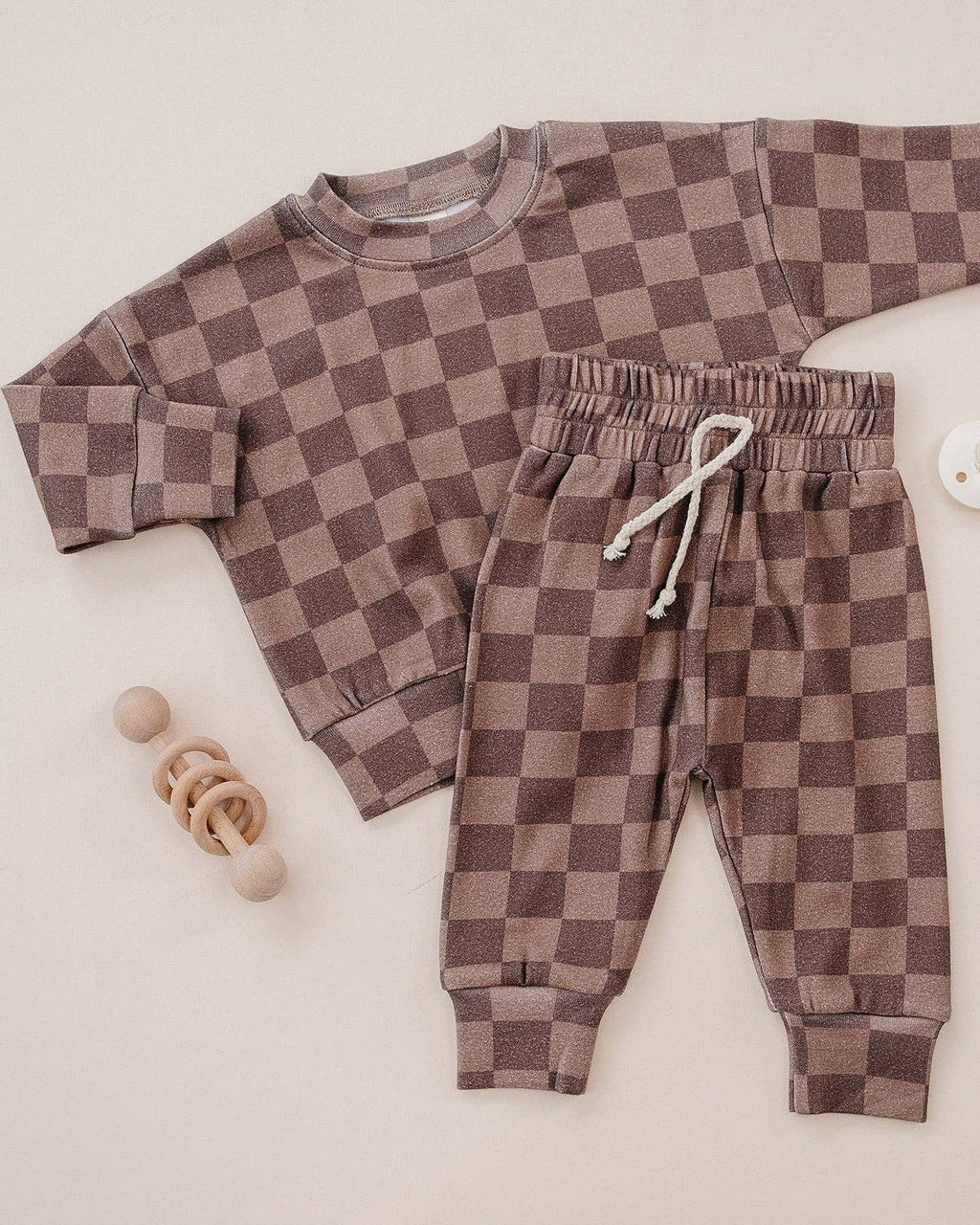 Lucky Panda Kids Jogger Set - Espresso Checkered