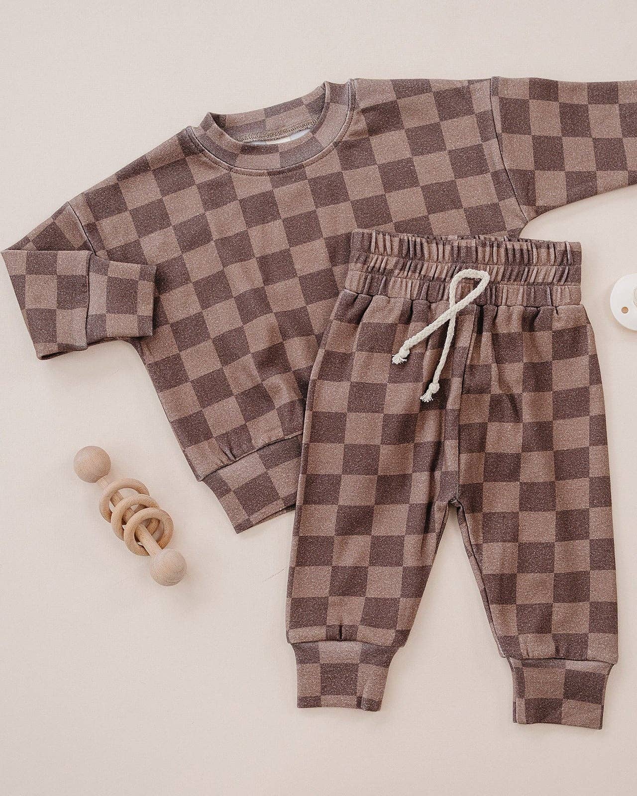 Lucky Panda Kids Jogger Set - Espresso Checkered