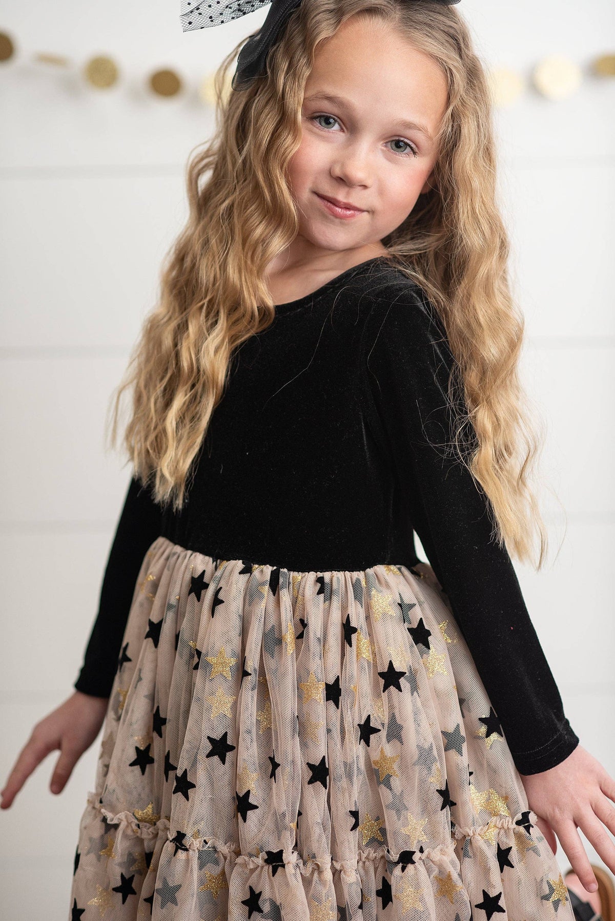 Oopsie Daisy - Velvet Sparkle Tulle Dress - Black & Gold Star