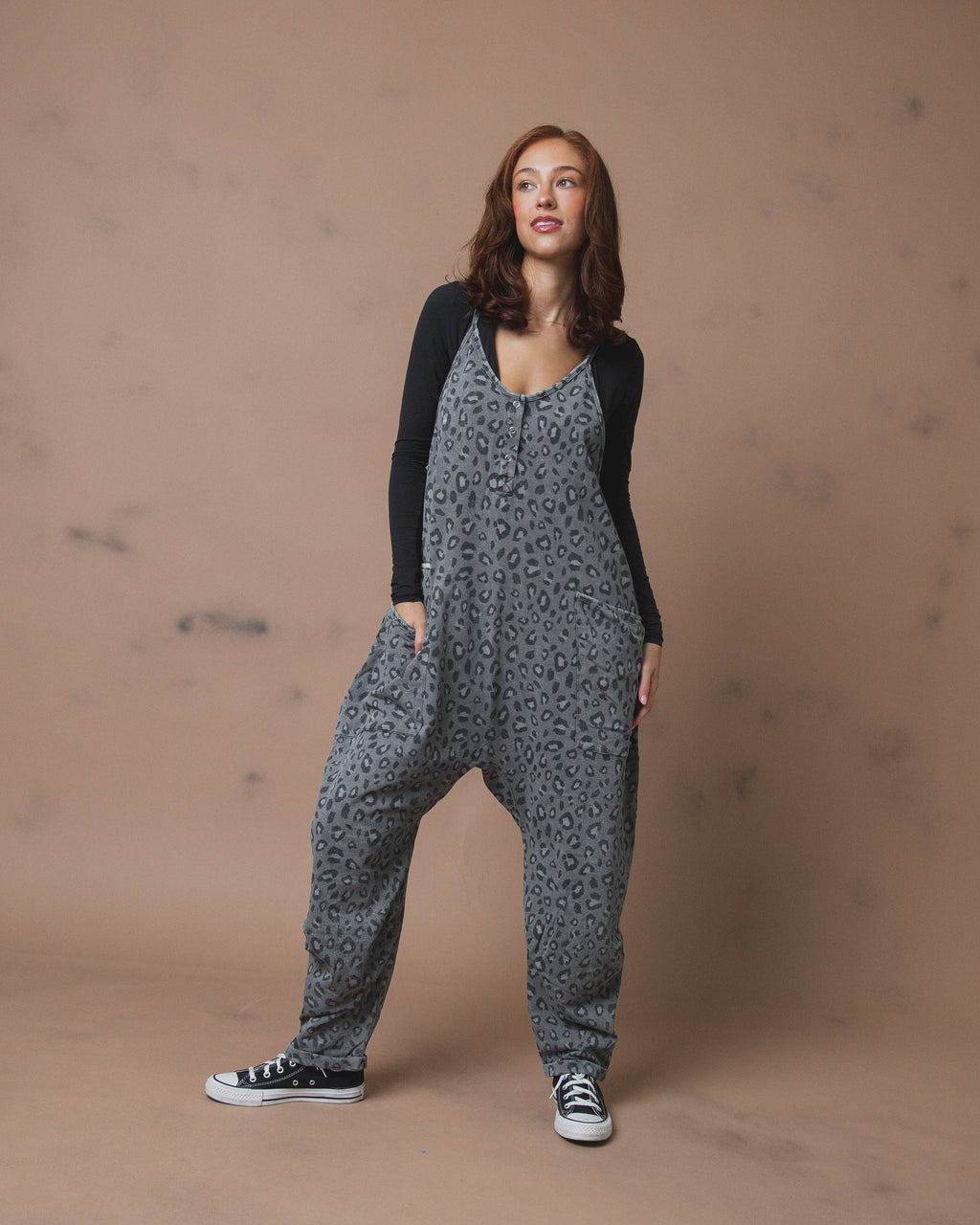 RAGS - Women's Tank Romper - Charcoal Leopard