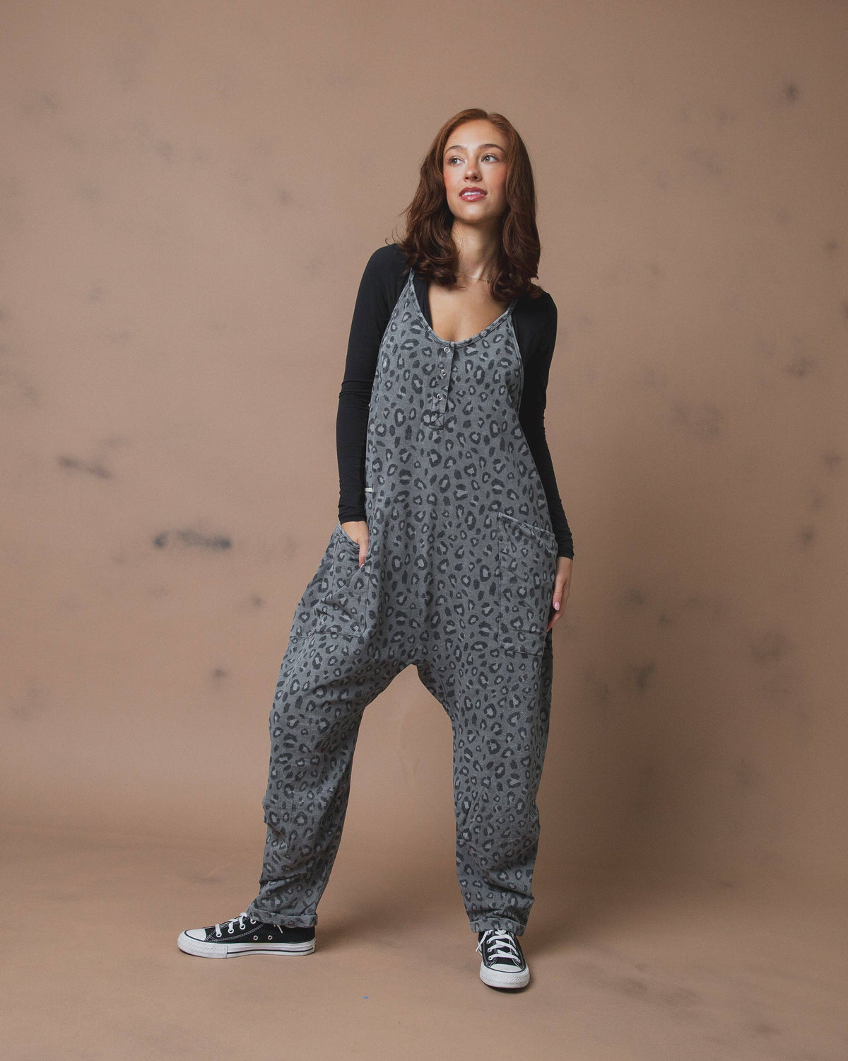 RAGS - Women's Tank Romper - Charcoal Leopard