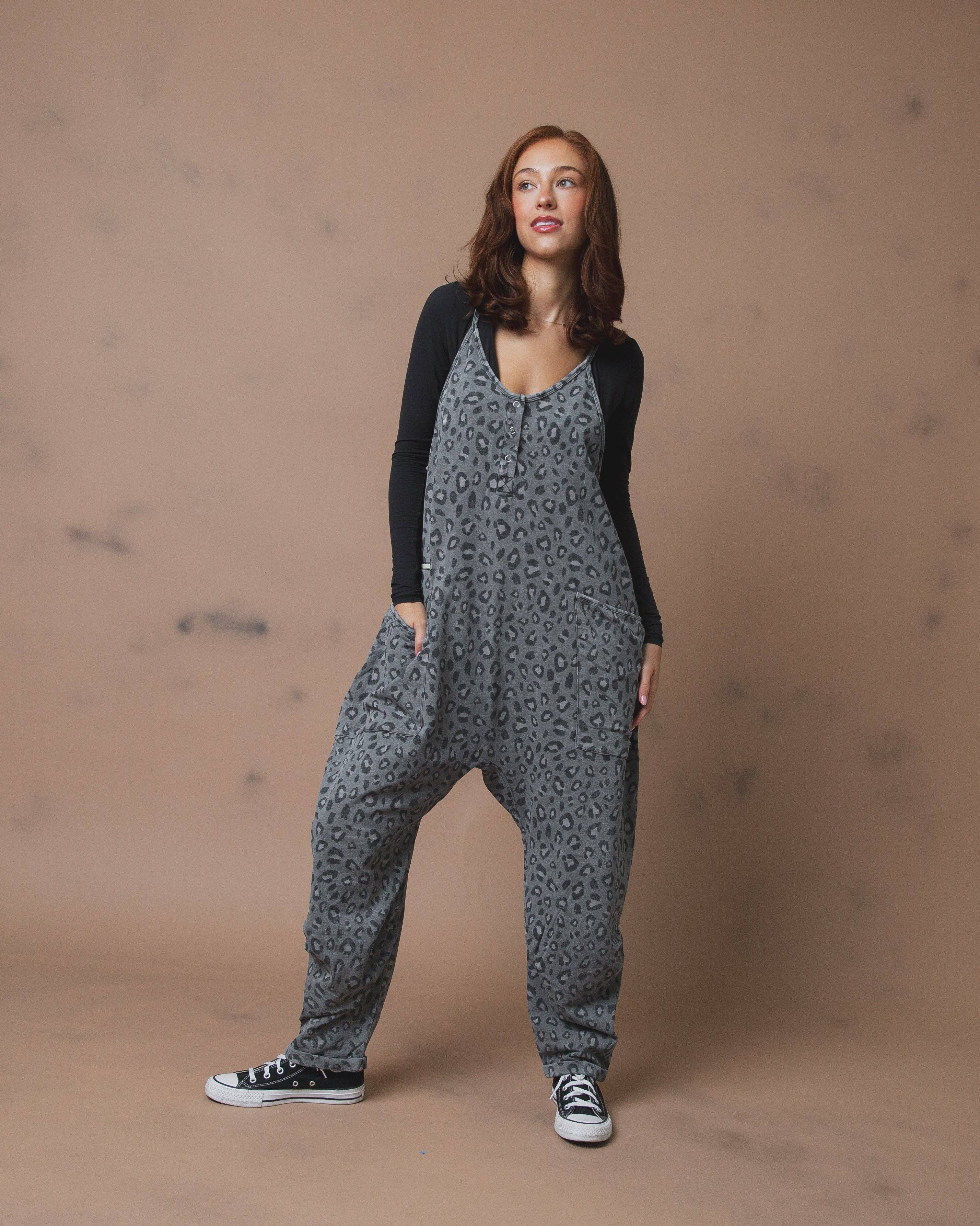 RAGS - Women's Tank Romper - Charcoal Leopard