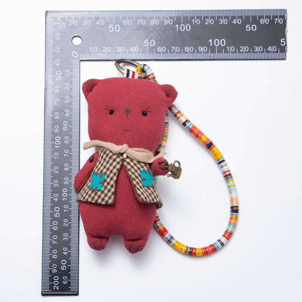 Red Bear Gingham Scarf Plush Bag Charm Keychain