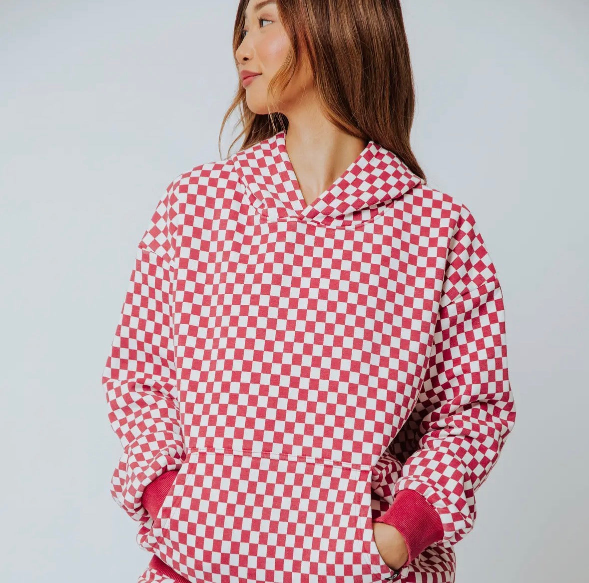 RAGS - Adult Unisex Hoodie - Red & White Mini Check (Final Sale)