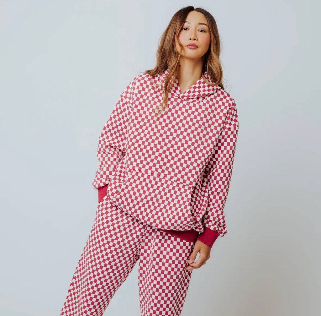 RAGS - Adult Unisex Hoodie - Red & White Mini Check (Final Sale)