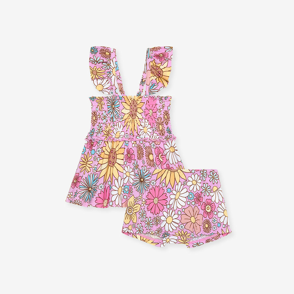 Posh Peanut Smocked Babydoll Bummie Set - Presley Pink