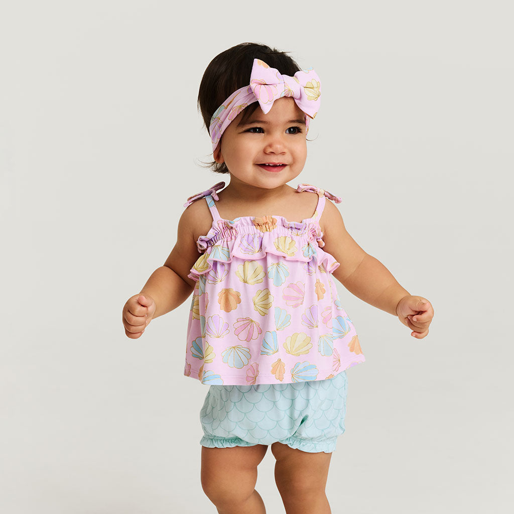 Posh Peanut Bow Strap Ruffle Top & Bloomer Set - Shelly Pink