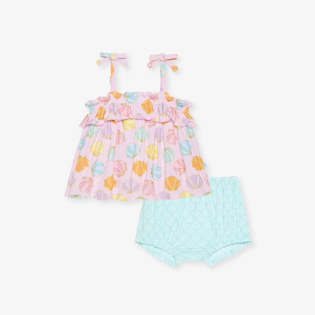 Posh Peanut Bow Strap Ruffle Top & Bloomer Set - Shelly Pink