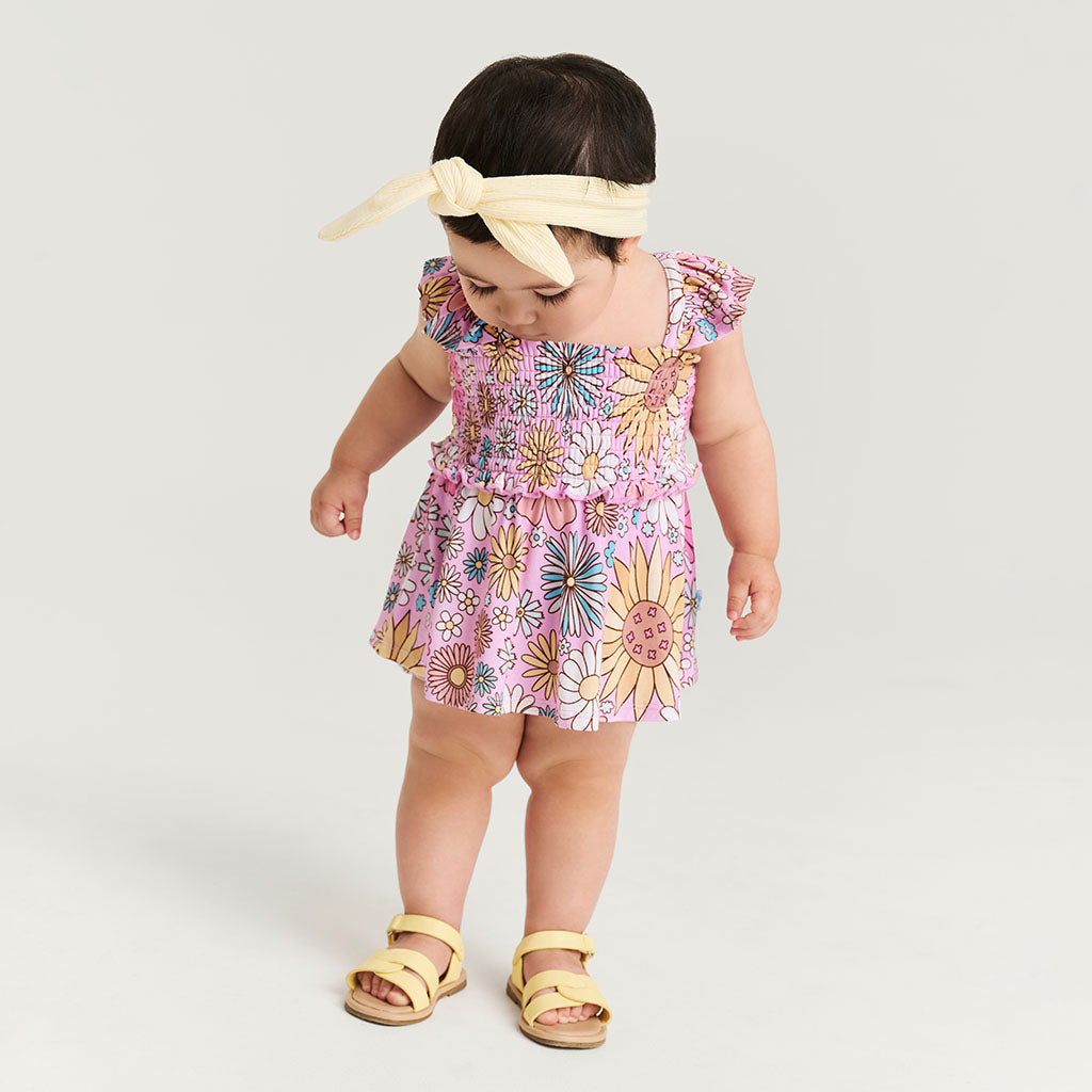 Posh Peanut Smocked Babydoll Bummie Set - Presley Pink