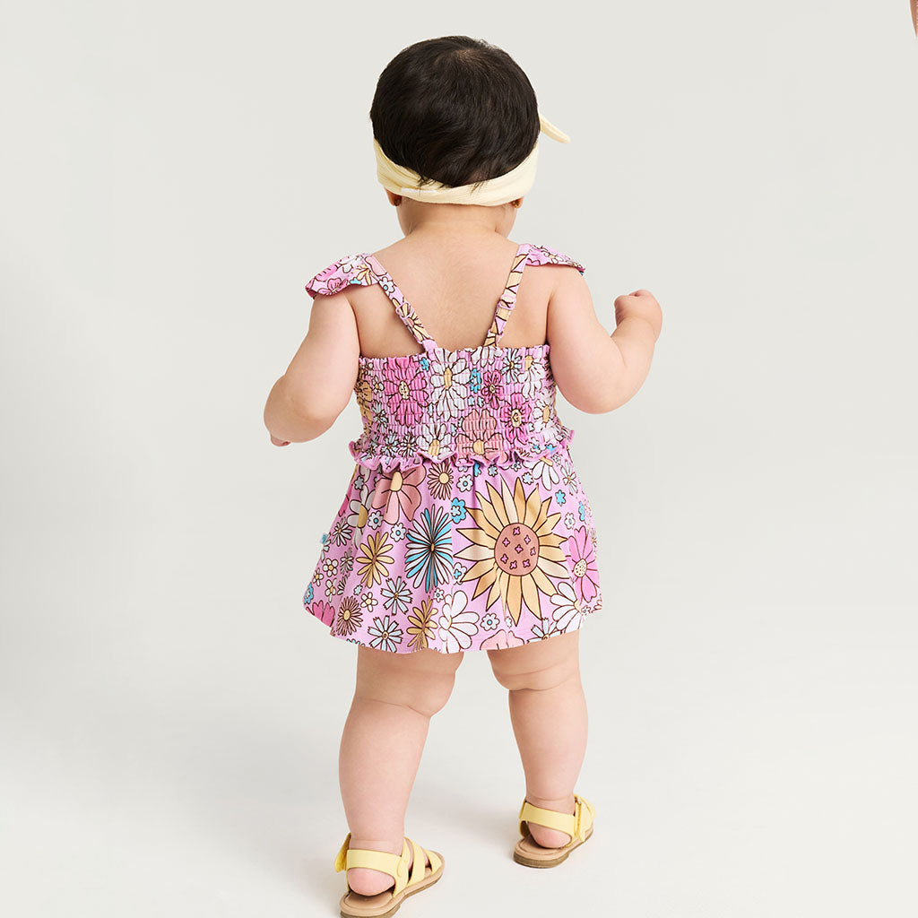 Posh Peanut Smocked Babydoll Bummie Set - Presley Pink