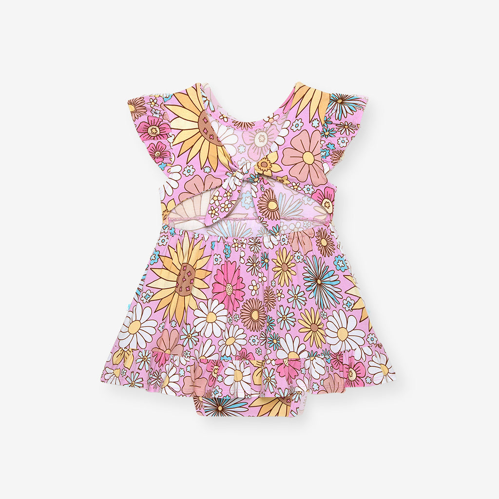 Posh Peanut Tie Back Ruffled Bodysuit Dress - Presley Pink