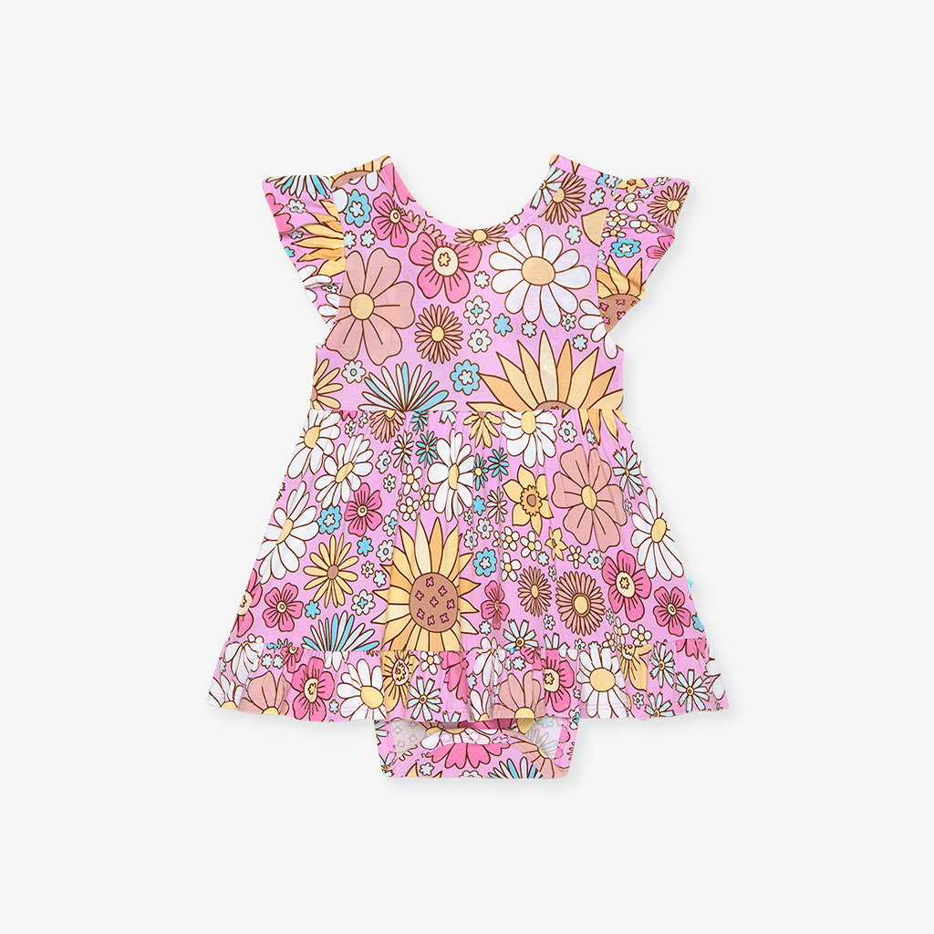 Posh Peanut Tie Back Ruffled Bodysuit Dress - Presley Pink