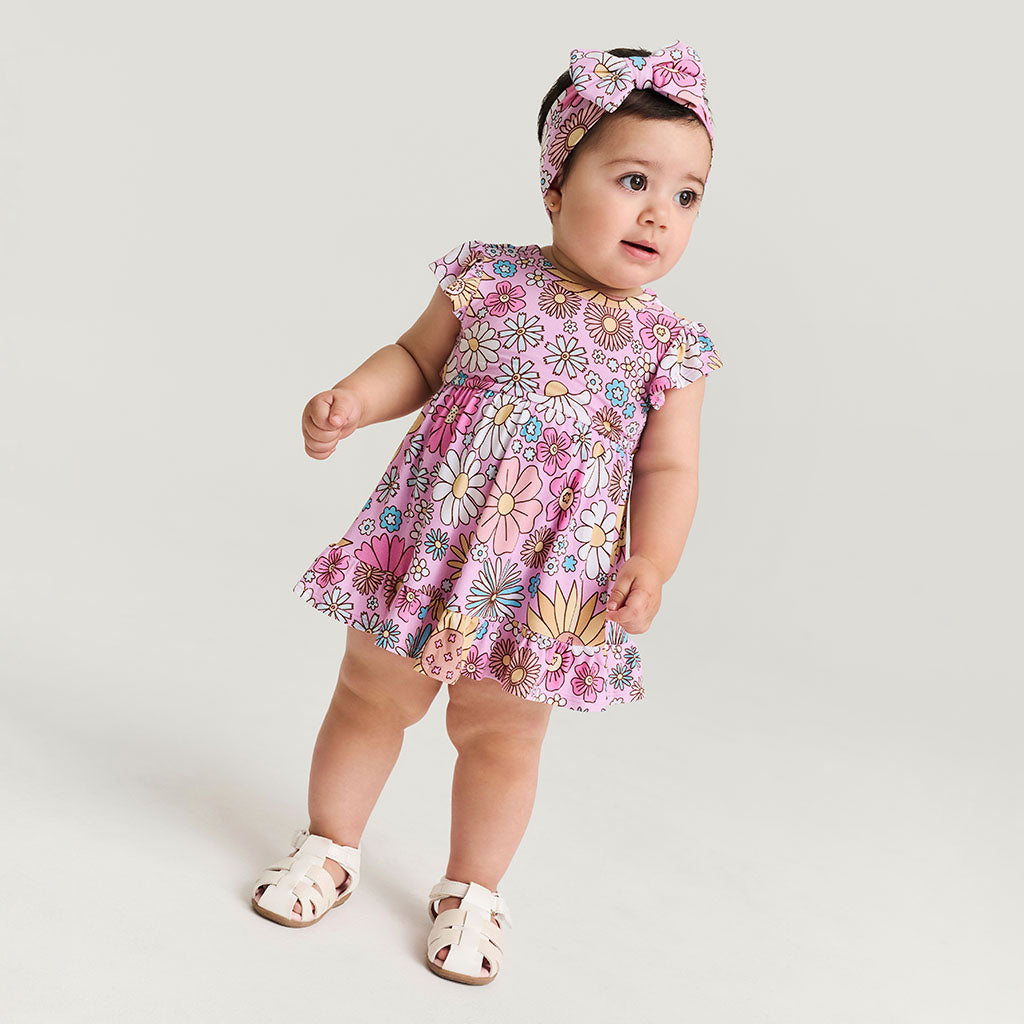 Posh Peanut Tie Back Ruffled Bodysuit Dress - Presley Pink