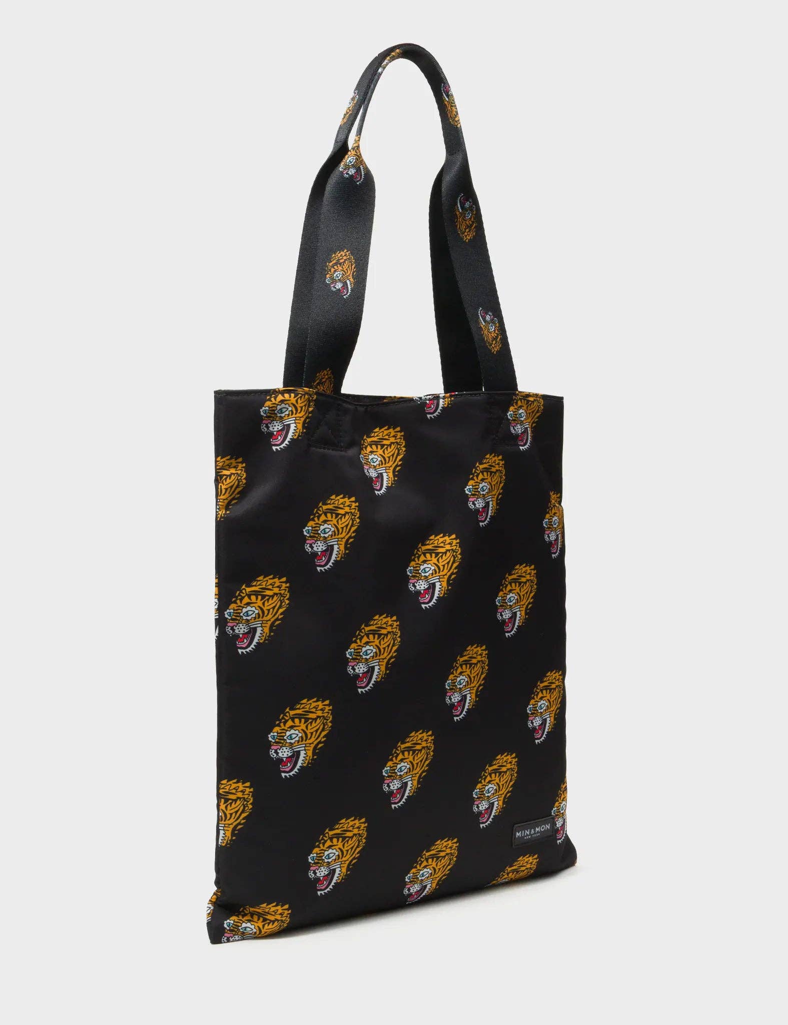 Min & Mon - The Everyday Tote Bag - Black Cyclepet Fabric Blazing Tiger Print