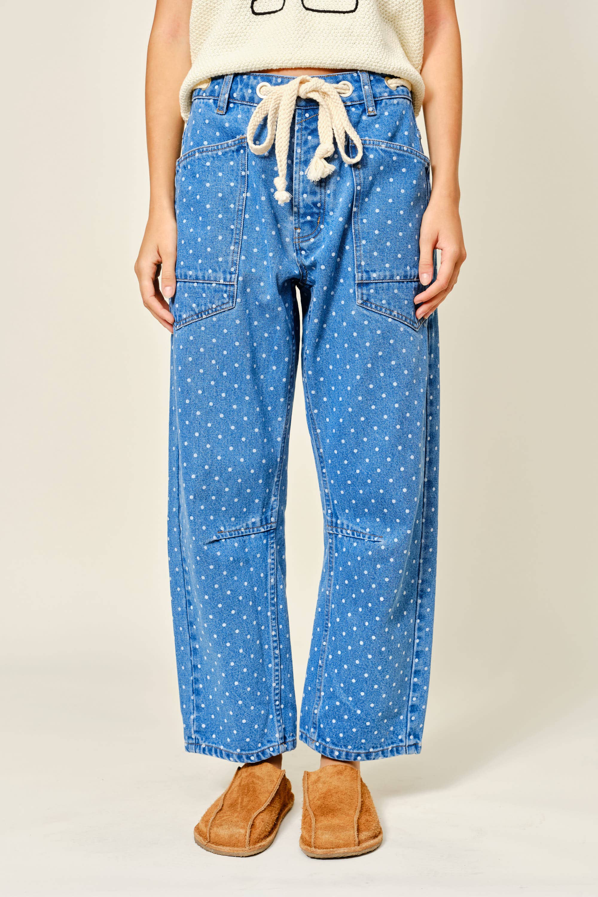 Women's Polka Dot Denim Barrel Pants