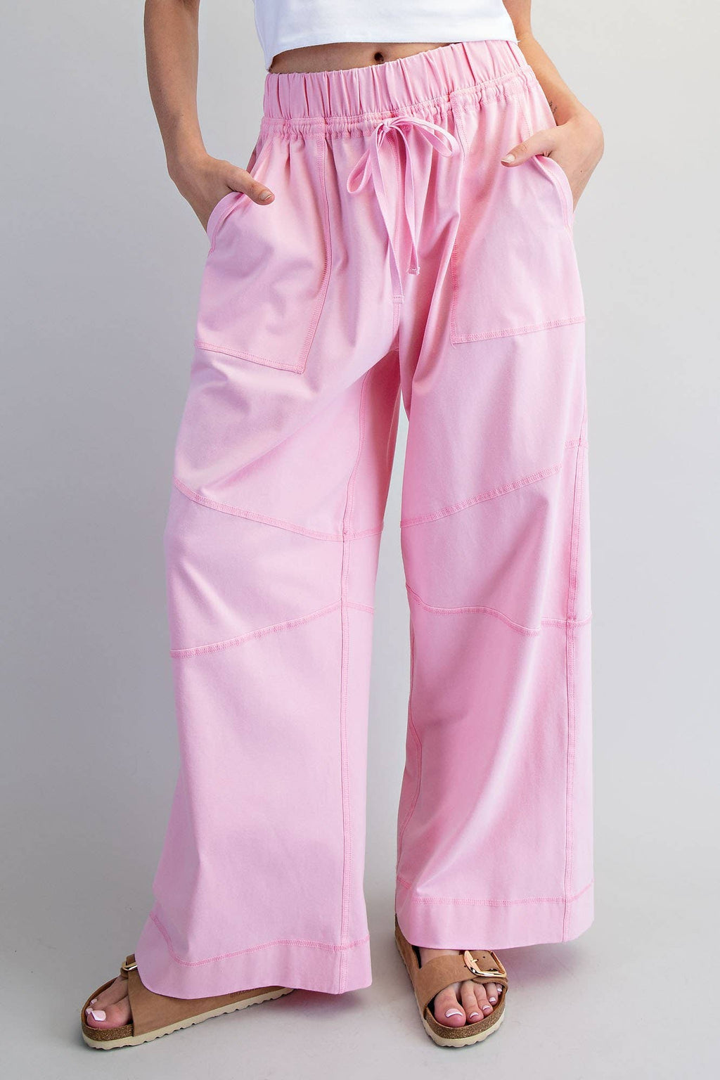 Women's Exposed Seam Wide Leg Pants - Sweet Pink