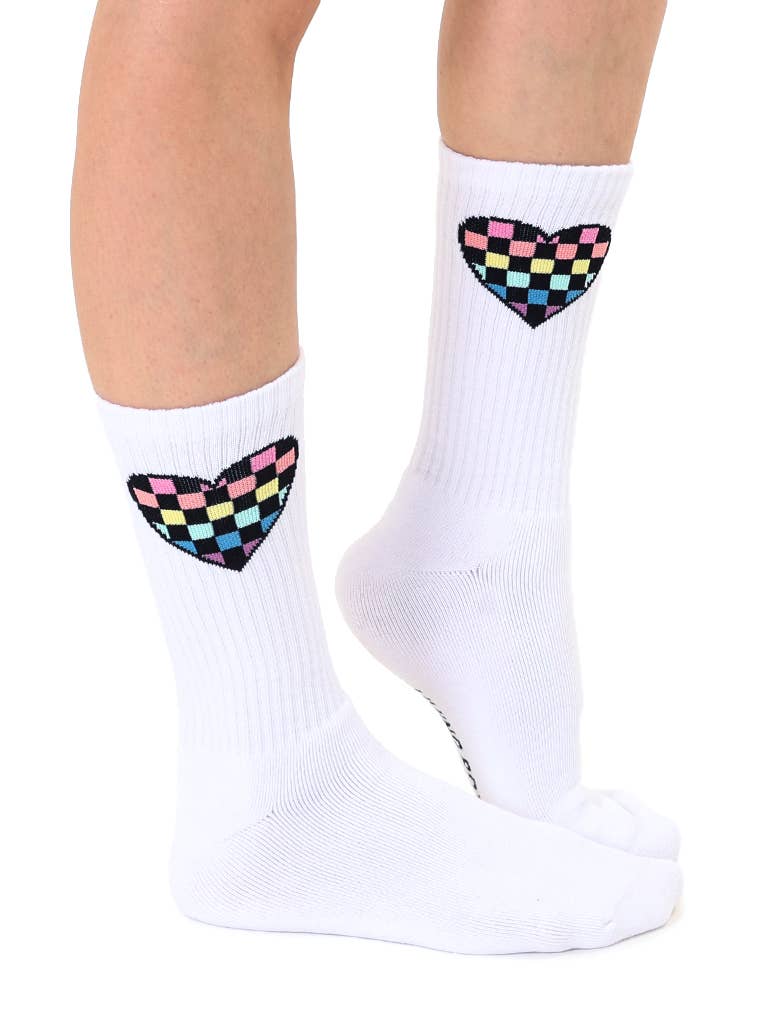 Living Royal Crew Socks - Checkered Heart