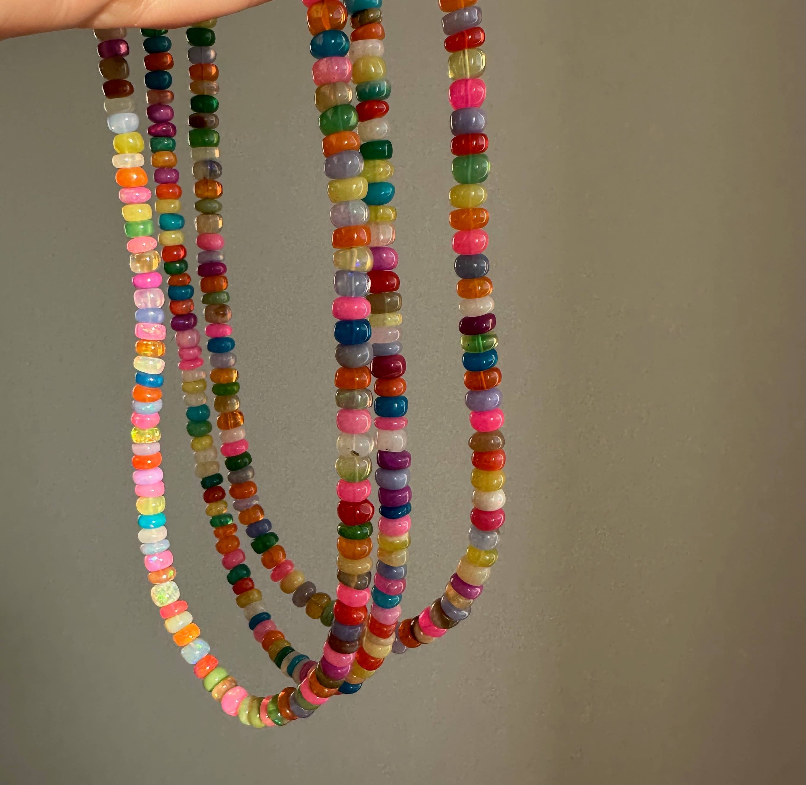 Anokhi Green Handmade Gemstone Necklace - Pink Green Bright Candy Opal