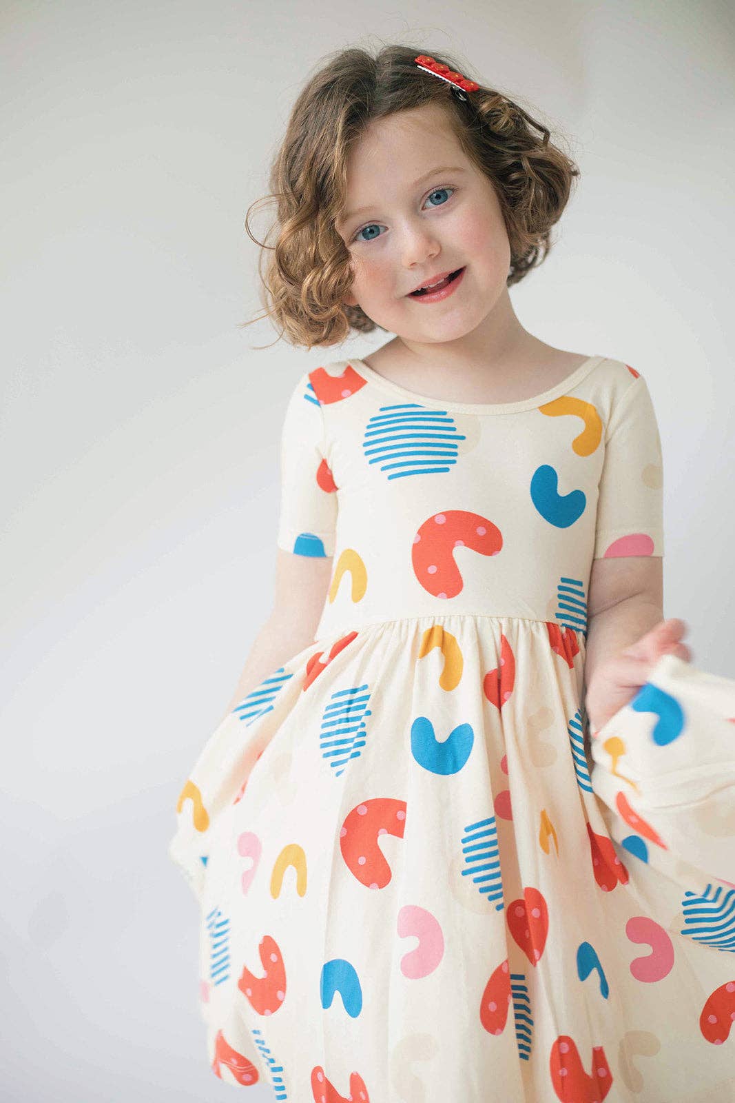 Good Apples Kids Short Sleeve Twirl Dress - Macaroni