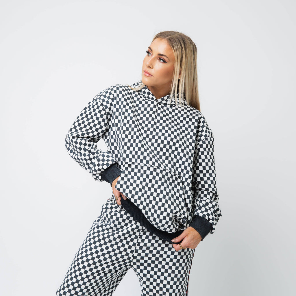 RAGS - Adult Unisex Hoodie - Black & White Mini Check