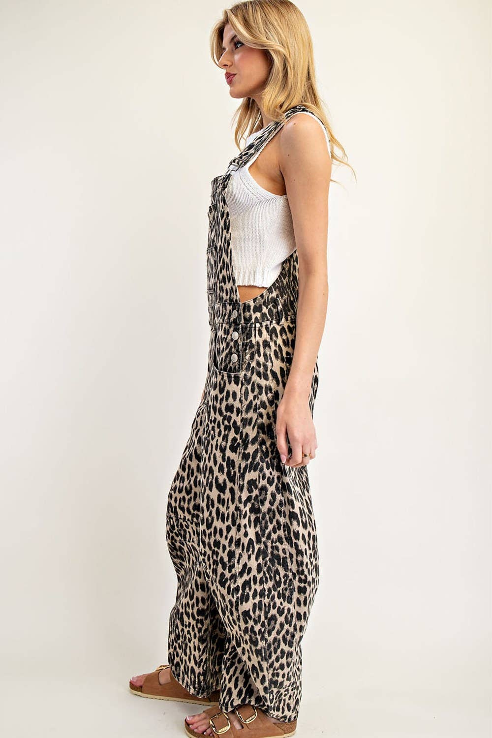 Women's Barrel Leg Jumpsuit - Leopard