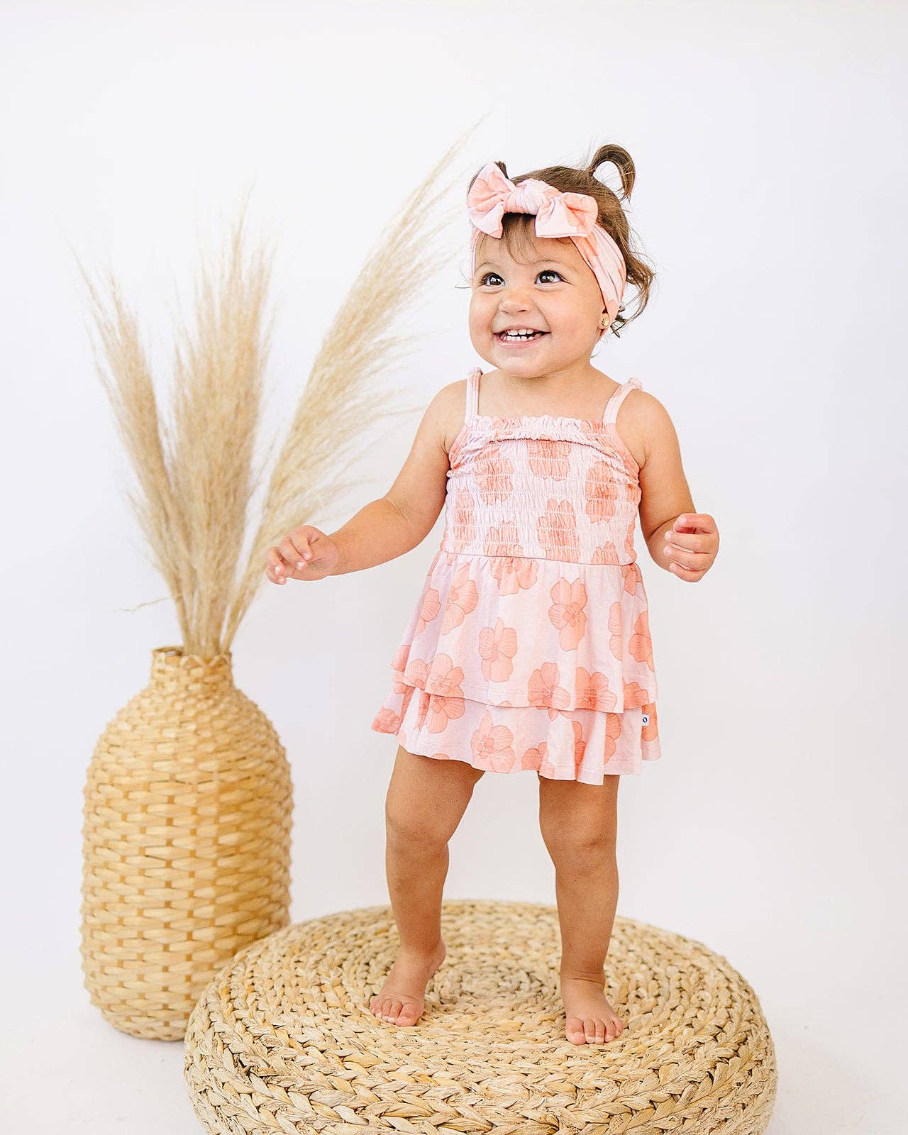 ava + oliver Ruffle Romper - Peach Hau