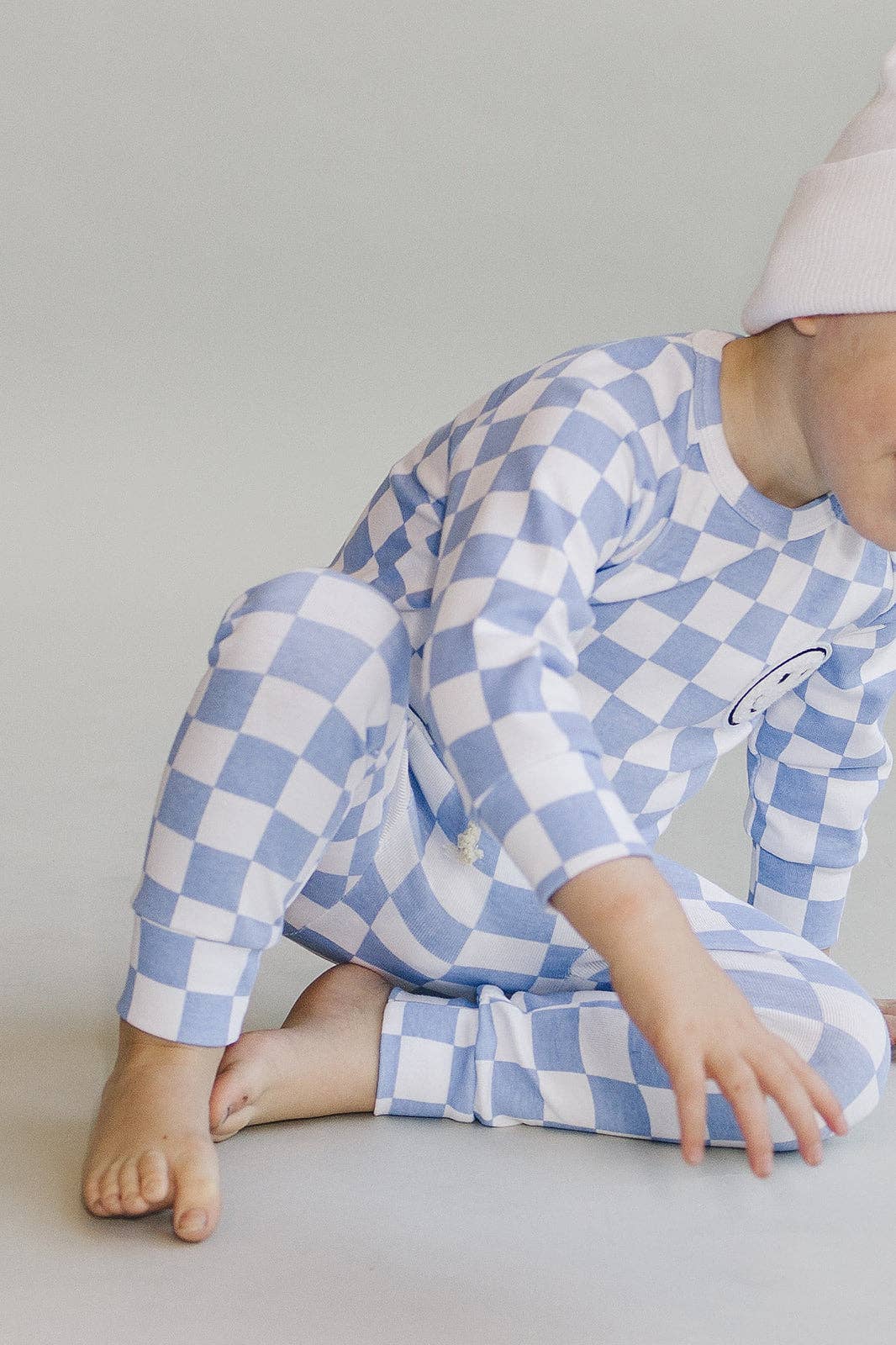 Lucky Panda Kids Lounge Set - Blue Checkered Smiley