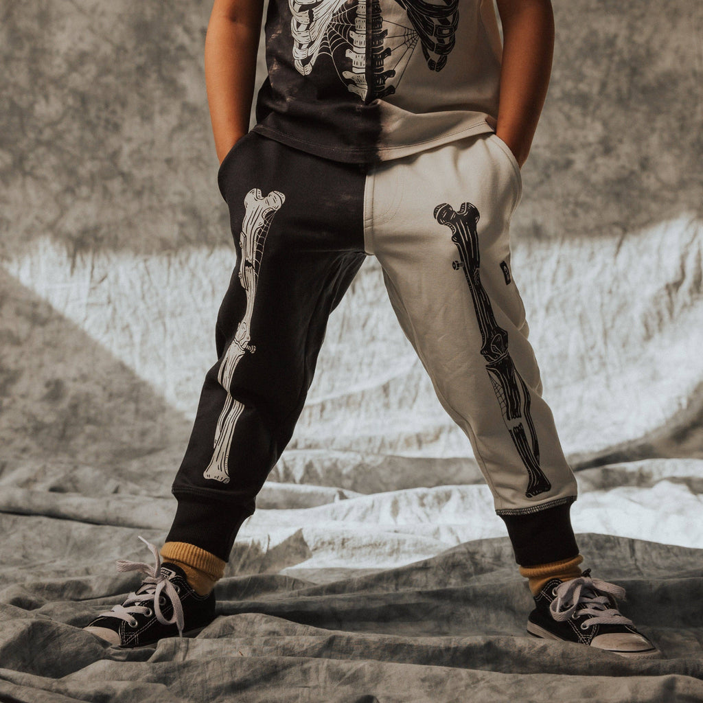 RAGS - Relaxed Fit Joggers - 'Skelly' - Black & White