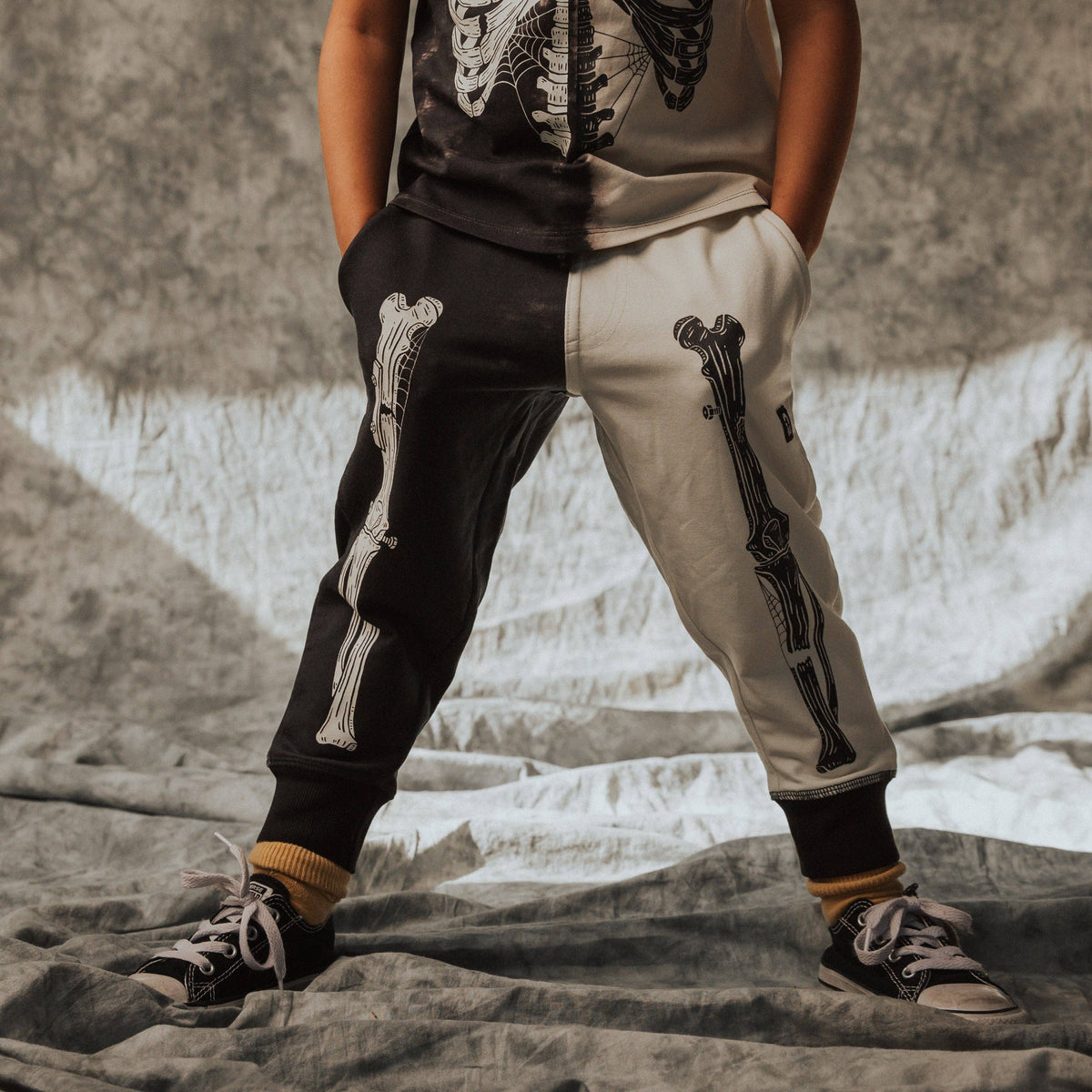 RAGS - Relaxed Fit Joggers - 'Skelly' - Black & White