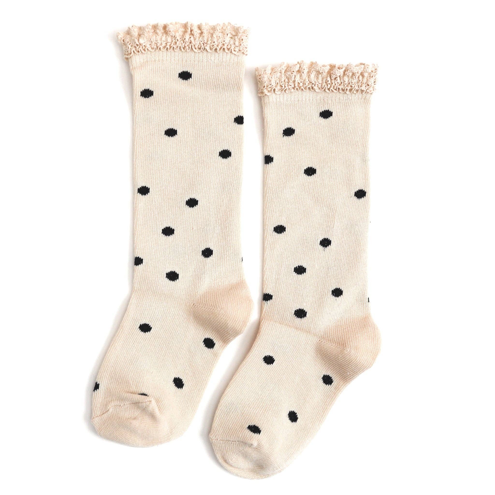 Little Stocking Co. Lace Top Knee High Socks - Vanilla Dot