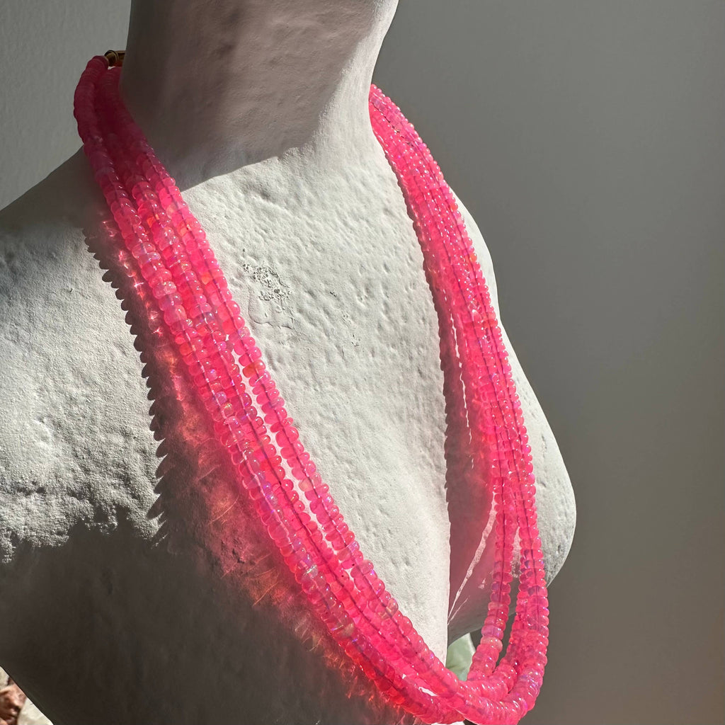 Anokhi Green Handmade Gemstone Necklace - Bright Neon Pink Opal