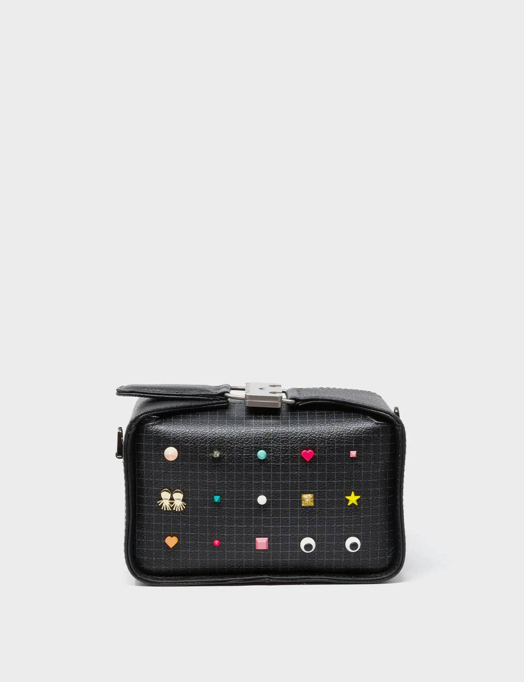 Min & Mon - Benji Micro Crossbody Black Leather Bag - Studs Pattern